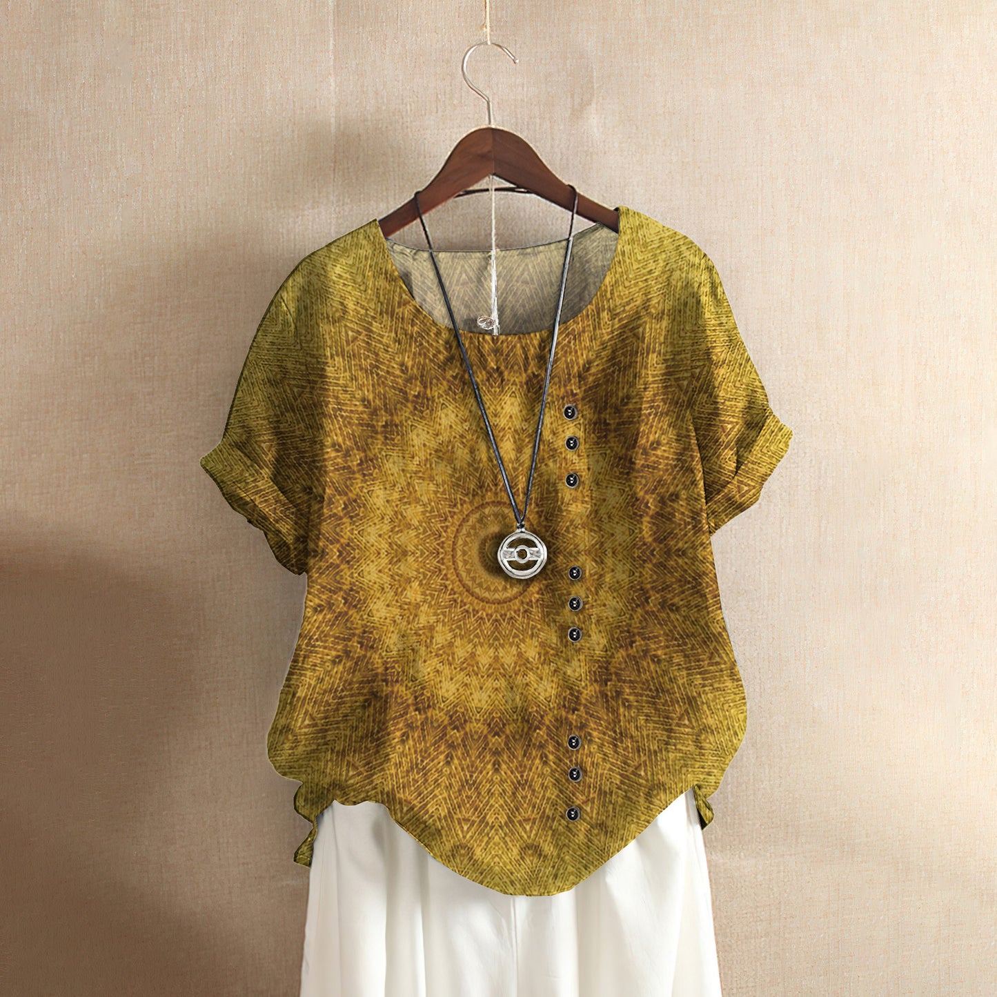 Bohemian Sunflower Pattern Casual Short Sleeve Shirt | Summer Blouse | Women Cotton T-shirt