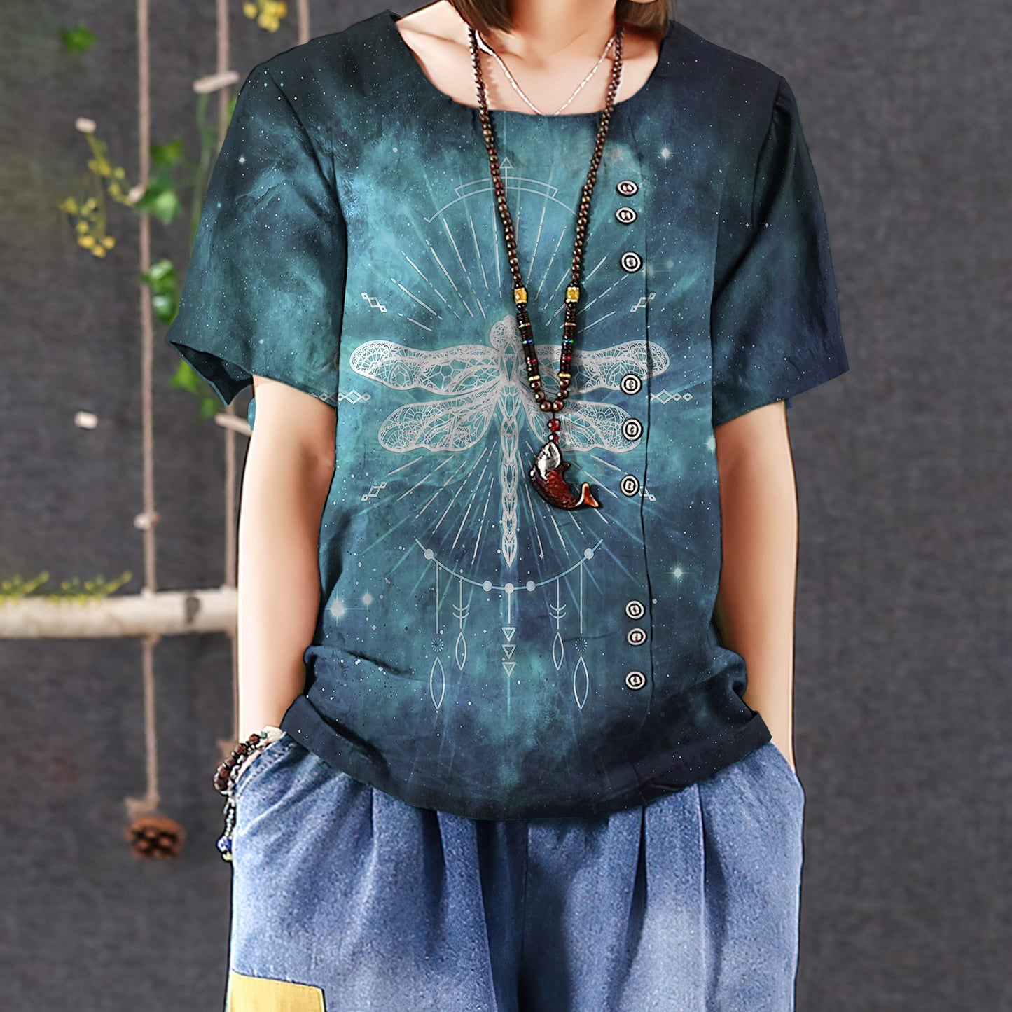 Bohemian Dragonfly Casual Short Sleeve Shirt | Summer Blouse | Women Cotton T-shirt