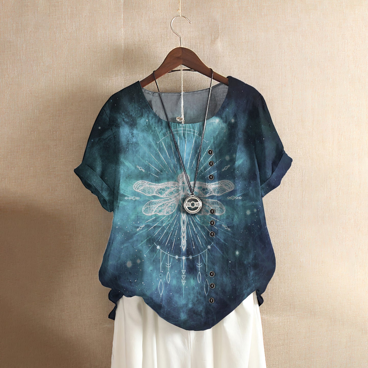 Bohemian Dragonfly Casual Short Sleeve Shirt | Summer Blouse | Women Cotton T-shirt