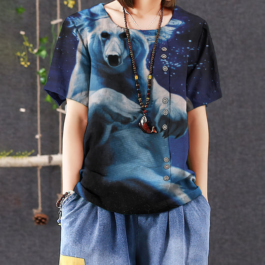 Polar Bear Casual Short Sleeve Shirt | Summer Blouse | Women Cotton T-shirt
