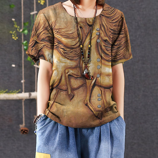Horse Casual Short Sleeve Shirt | Summer Blouse | Women Cotton T-Shirt