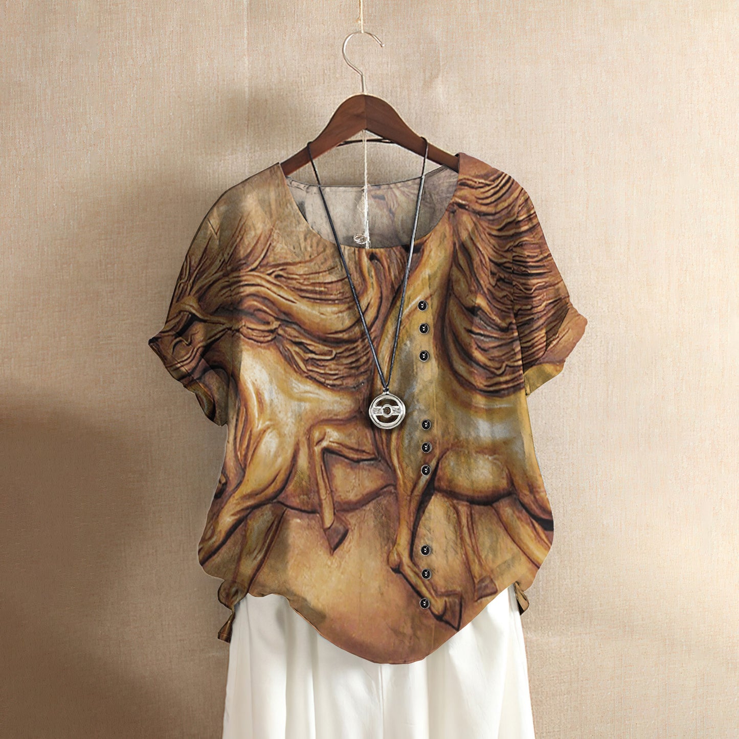 Horse Casual Short Sleeve Shirt | Summer Blouse | Women Cotton T-Shirt