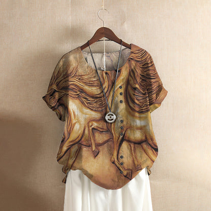 Horse Casual Short Sleeve Shirt | Summer Blouse | Women Cotton T-Shirt